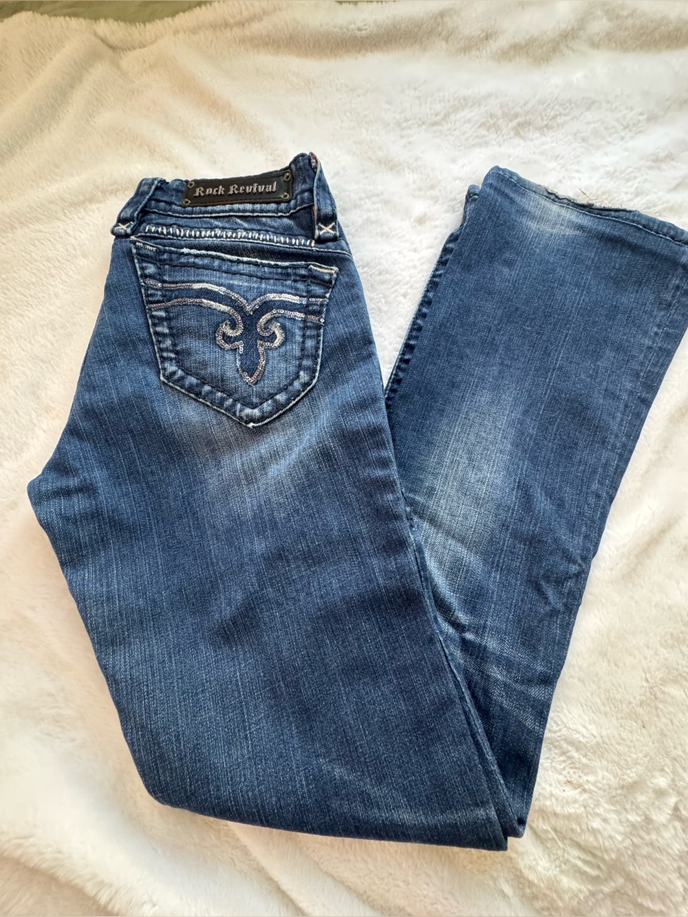 Rock Revival Women's Medium Blue Bootcut Jeans with Embroidered Back Pocket